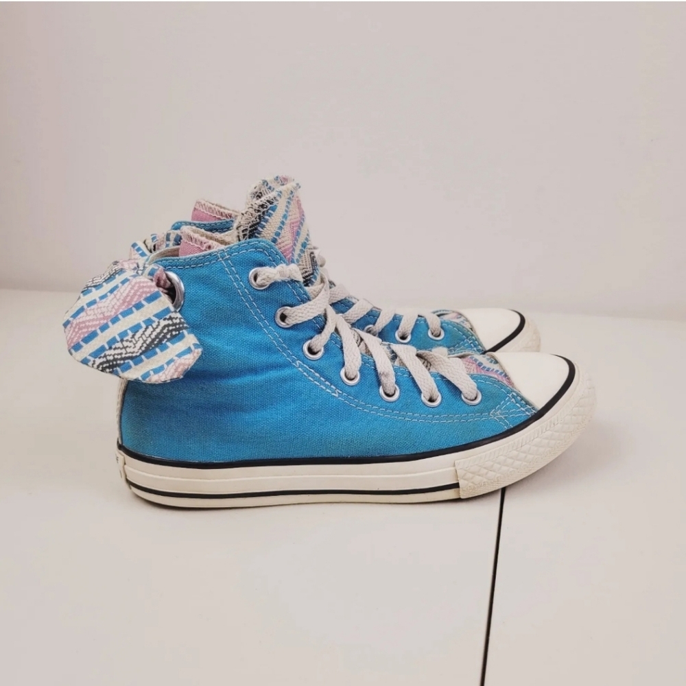 Converse All Star Junior Size 3 Shoes Bow Blue Purple Sneakers Youth Girls